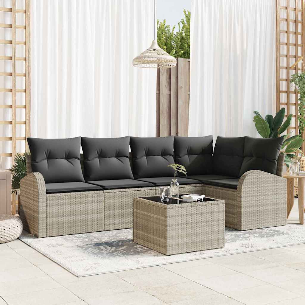 vidaXL Sofa Set mit Kissen mit Speicher 6 pcs Hellgrau Poly-Rattan