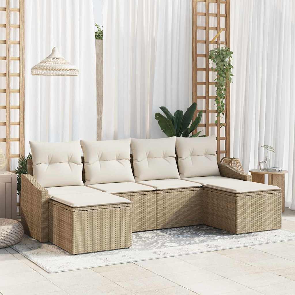 vidaXL Sofa Set mit Kissen 6 pcs Beige Poly Rattan