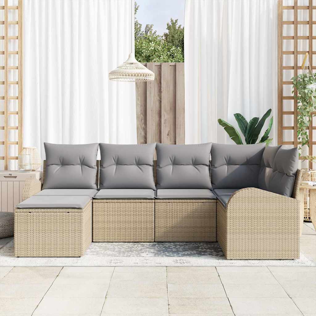 vidaXL Sofa Set mit Kissen 6 pcs Beige und hellgrau Poly-Rattan