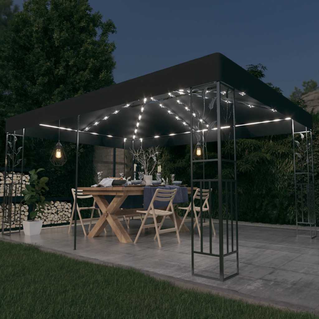 vidaXL Pavillon mit Doppeldach & LED-Lichterkette 3x4 m Anthrazit