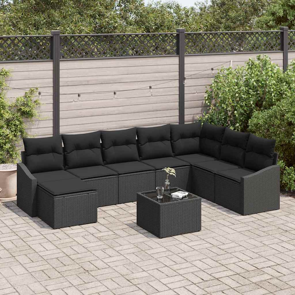 vidaXL Sofa Set mit Kissen 9 pcs Schwarz Poly-Rattan