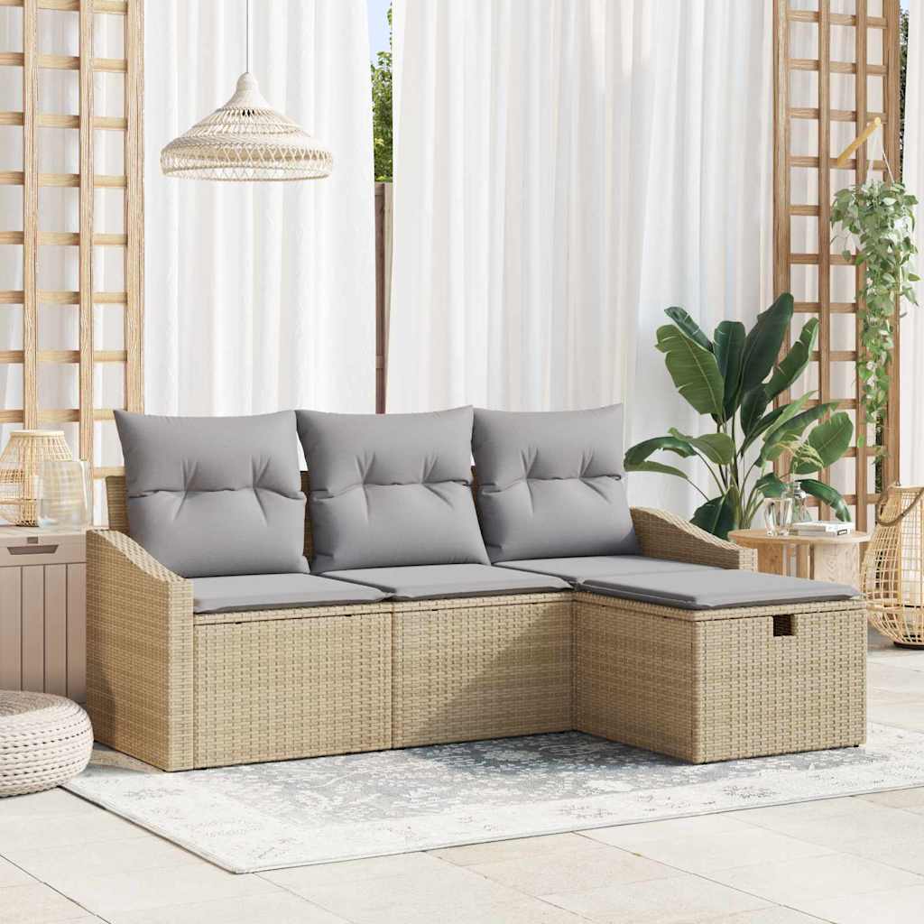 vidaXL Sofa Set mit Kissen 4 pcs Poly-Rattan