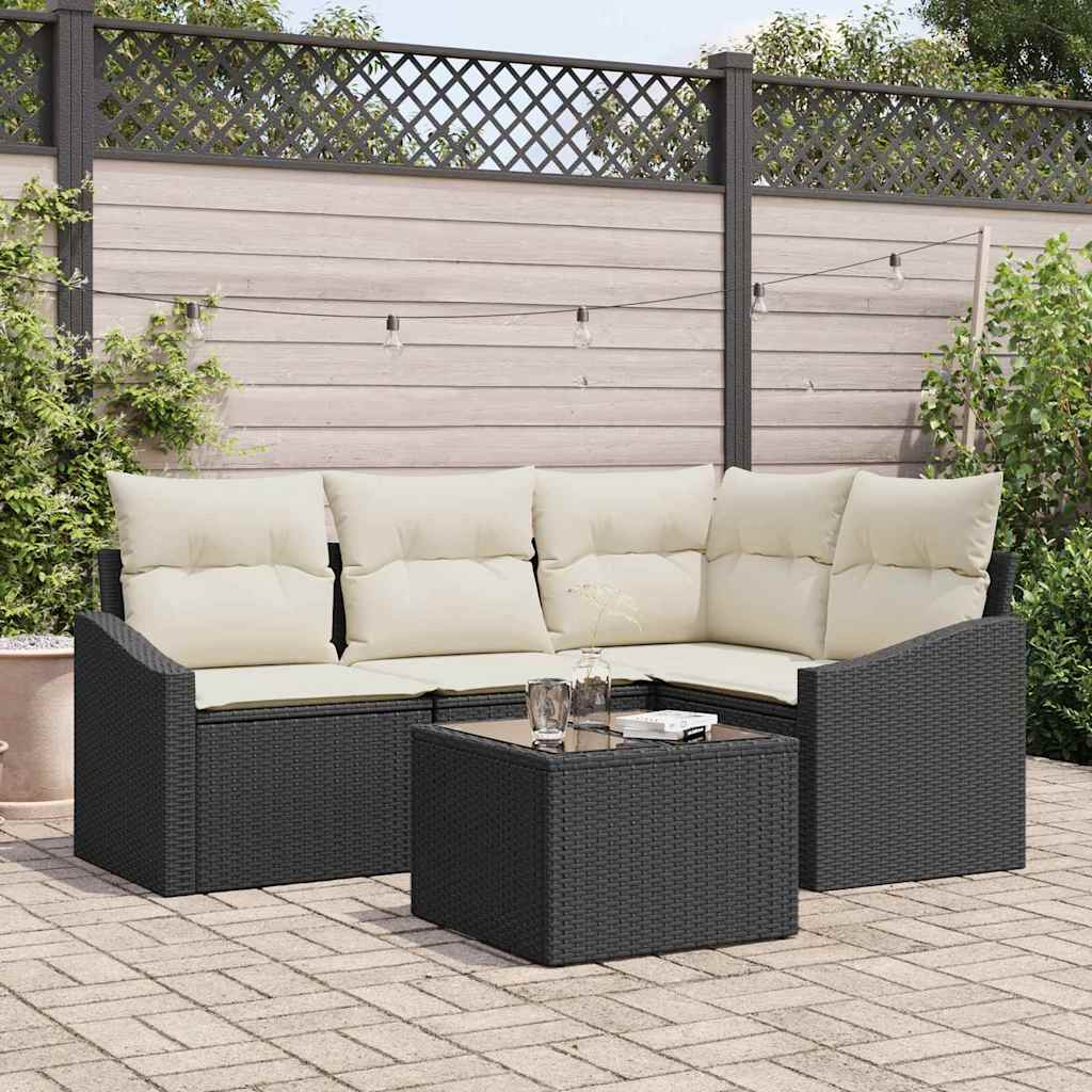 vidaXL Sofa Set mit Kissen 5 pcs Braun und Creme Poly-Rattan