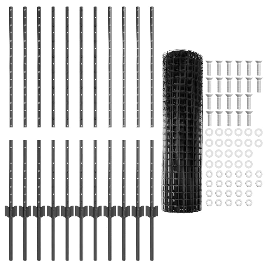 vidaXL Zaun mit Pfosten Grau 1 x 25 m Stahl - Image 5