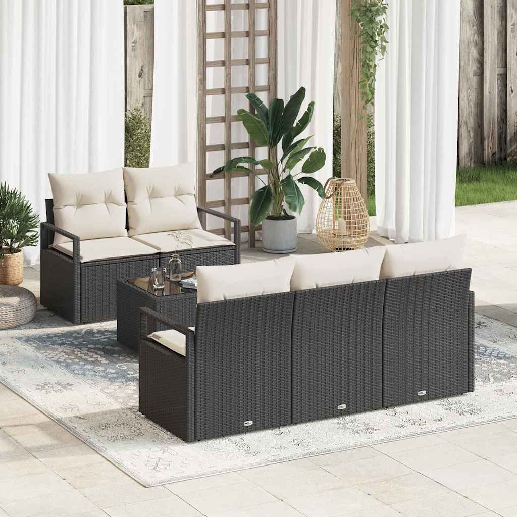 vidaXL Sofa Set mit Kissen 6 pcs Schwarz und Creme Poly-Rattan