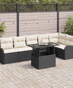 vidaXL Sofa Set mit Kissen 7 pcs Schwarz Poly Rattan