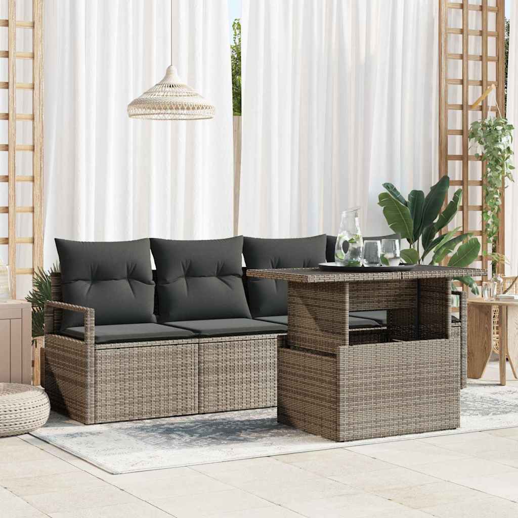 vidaXL Sofa Set mit Kissen 5 pcs Grau Poly-Rattan