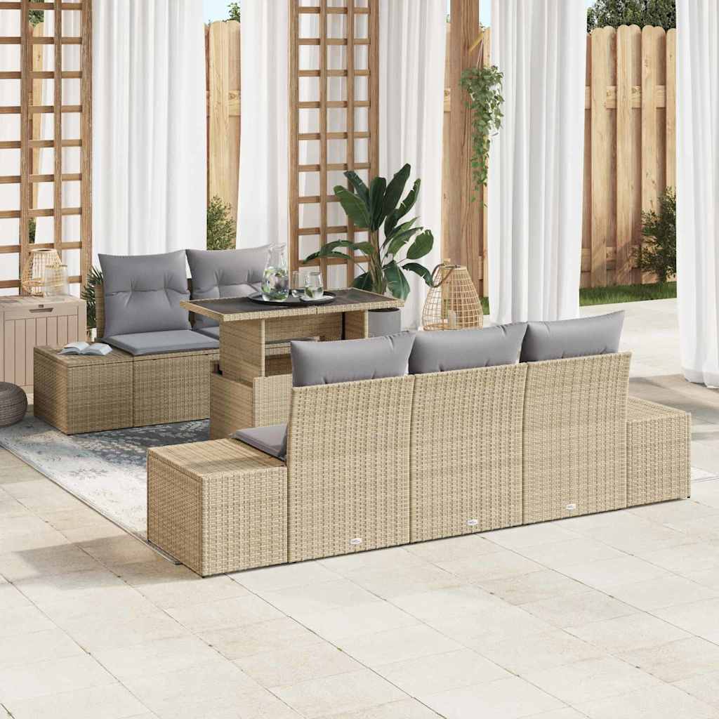vidaXL Sofa Set mit Kissen 6 pcs Beige und Hellgrau Poly-Rattan