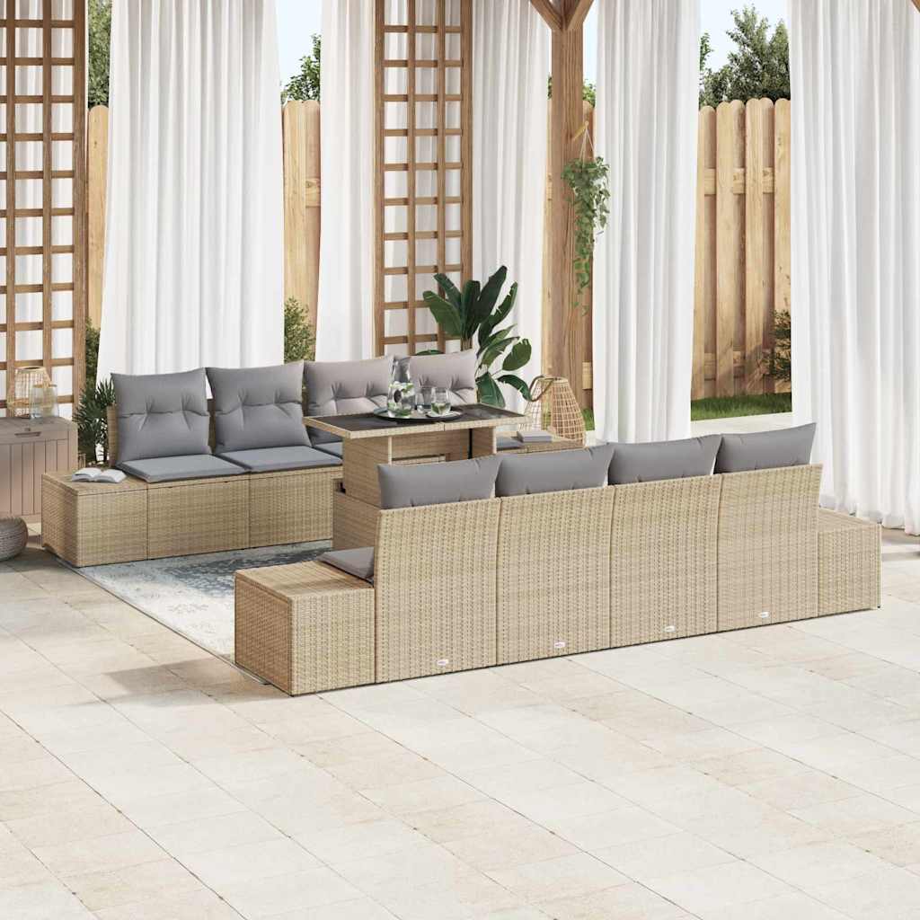 vidaXL Sofa Set mit Kissen 7 pcs Beige und Hellgrau Poly-Rattan