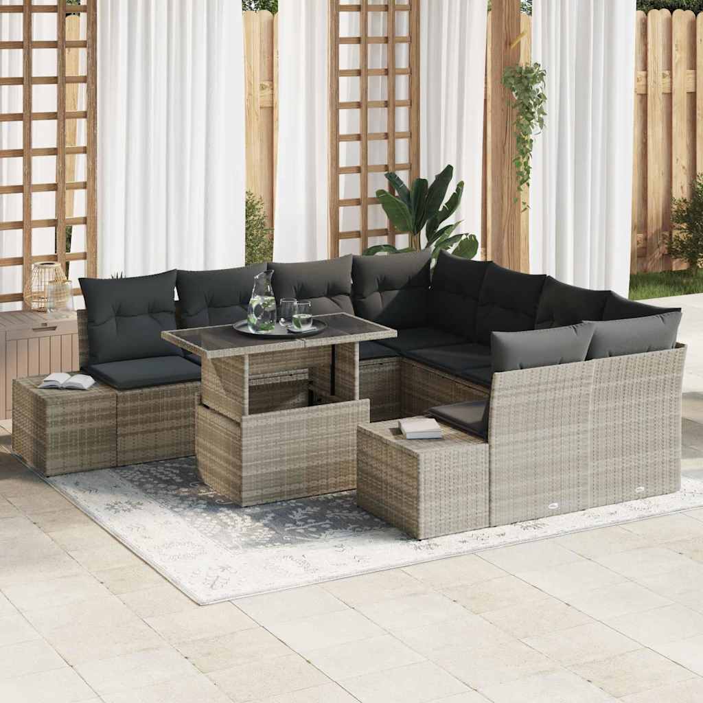 vidaXL Sofa Set mit Kissen 9 pcs Hellgrau Poly-Rattan