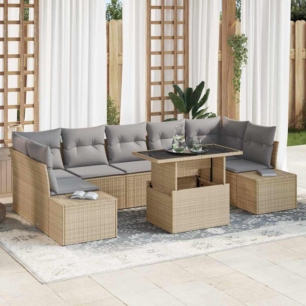 vidaXL Sofa Set mit Kissen 8 pcs Beige und Hellgrau Poly-Rattan