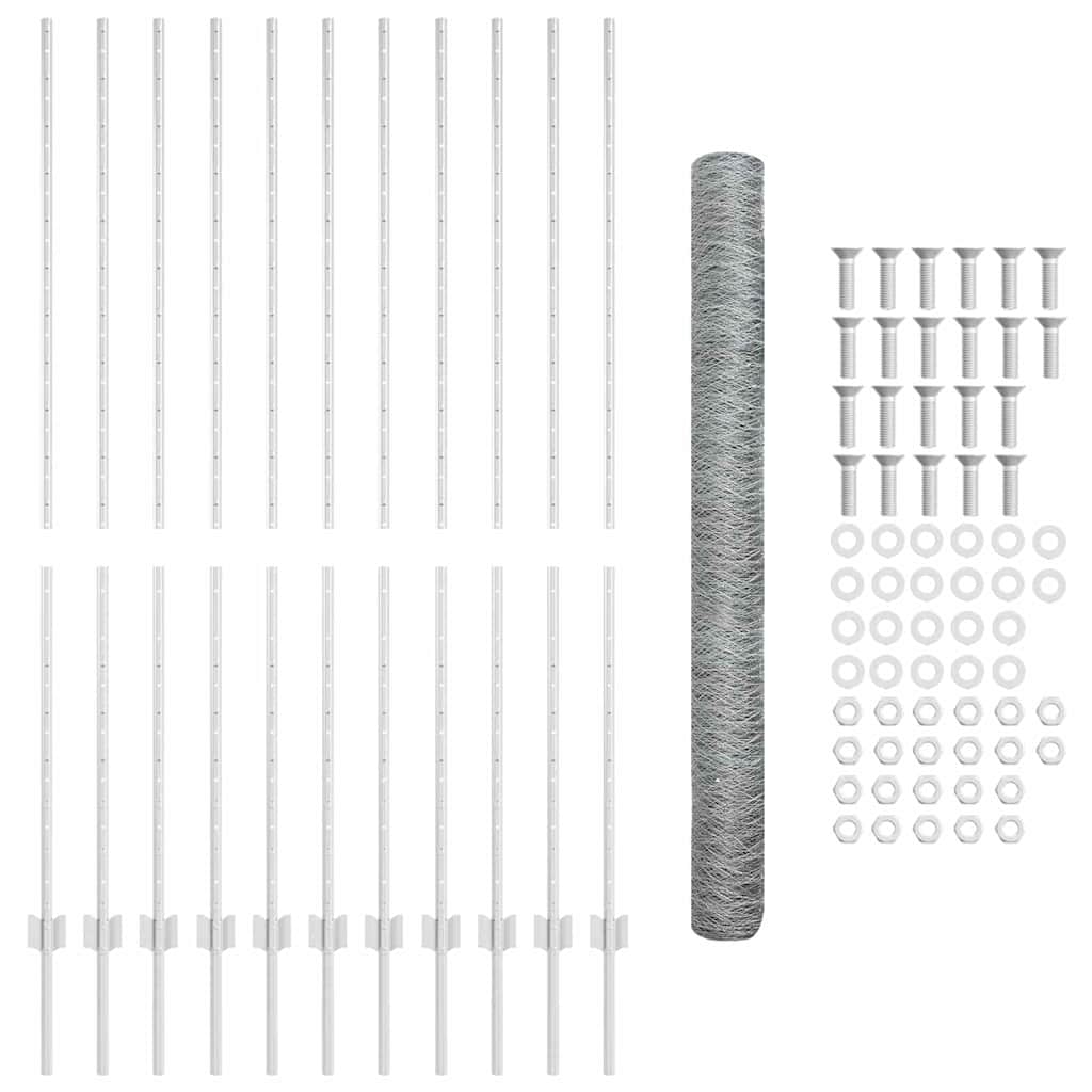 vidaXL Zaun mit Pfosten Silber 1,5 x 25 m Stahl - Image 5