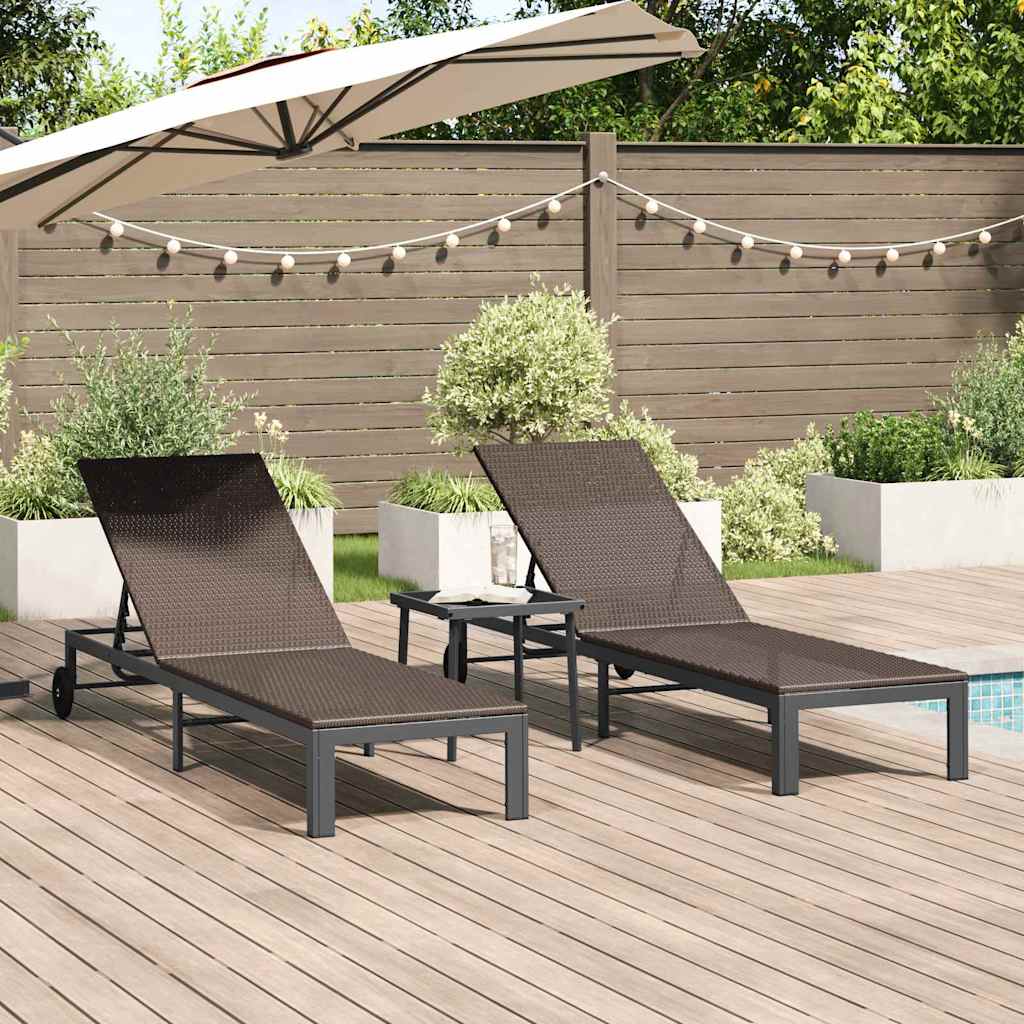 vidaXL Sonnenliege mit Kissen 2-Person 3 pcs Braun Poly-Rattan