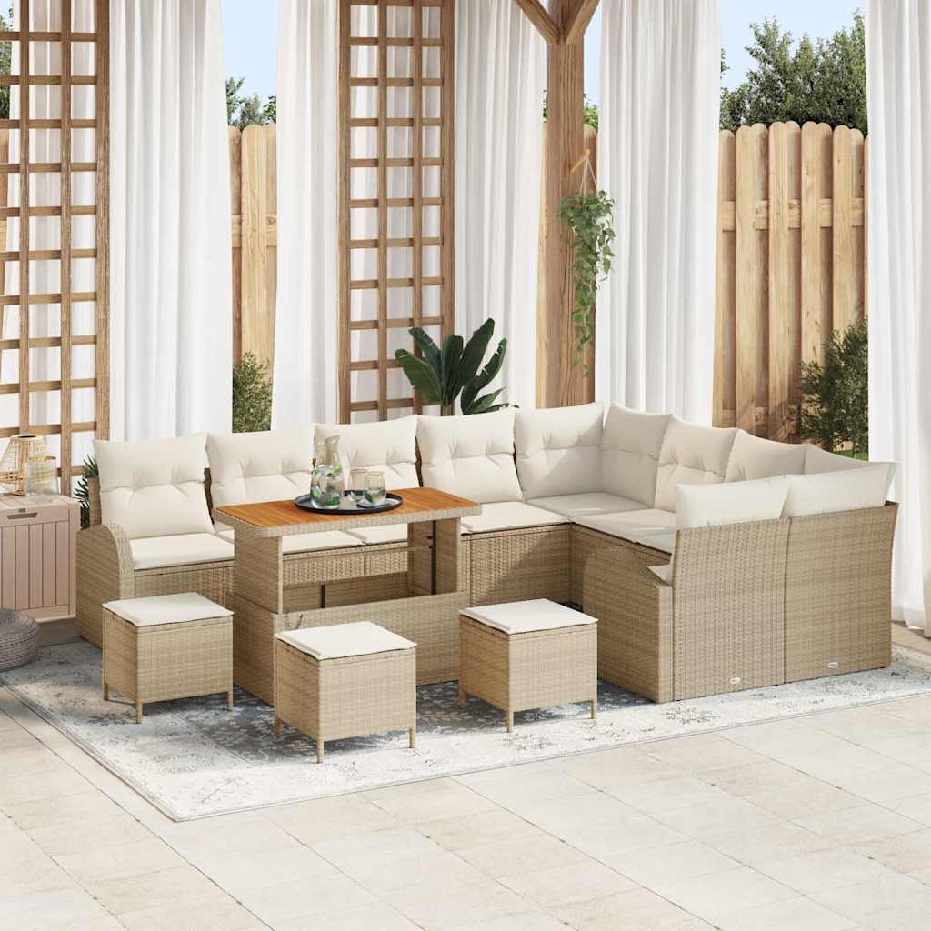 vidaXL Garten-Sofa-Set mit Kissen 13 pcs Beige Poly Rattan