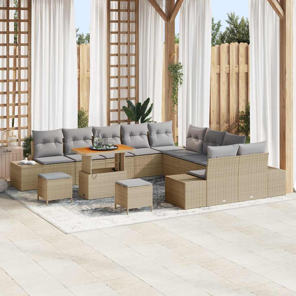 vidaXL Garten-Sofa-Set mit Kissen 13 pcs Beige Poly Rattan