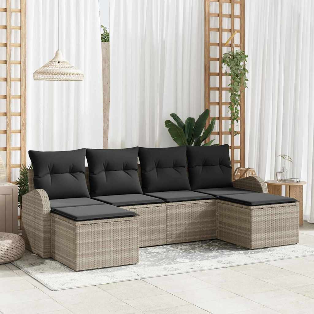 vidaXL Sofa Set mit Kissen mit Speicher 6 pcs Hellgrau Poly-Rattan