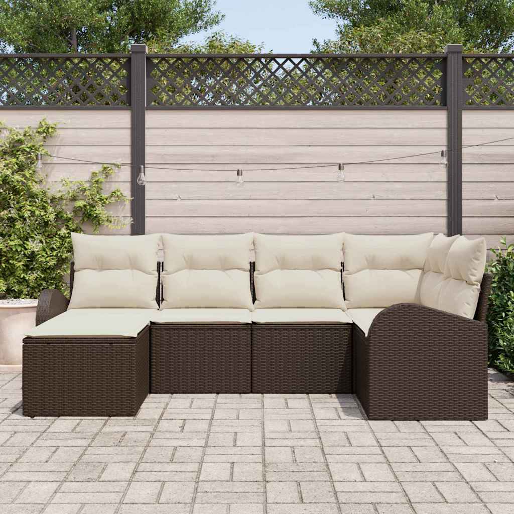 vidaXL Sofa Set mit Kissen 6 pcs Braun und Weiß Poly-Rattan