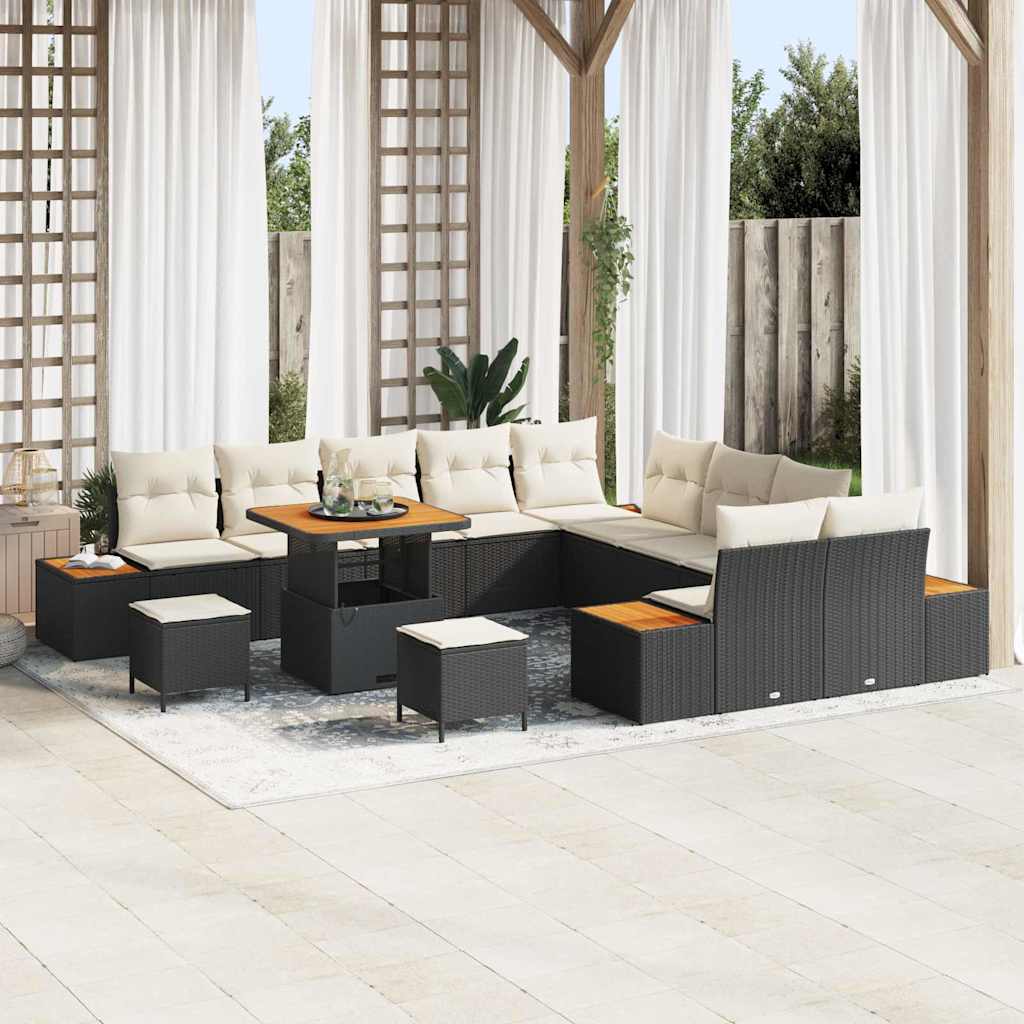 vidaXL Garten-Sofa-Set mit Kissen 13 pcs Schwarz Poly Rattan