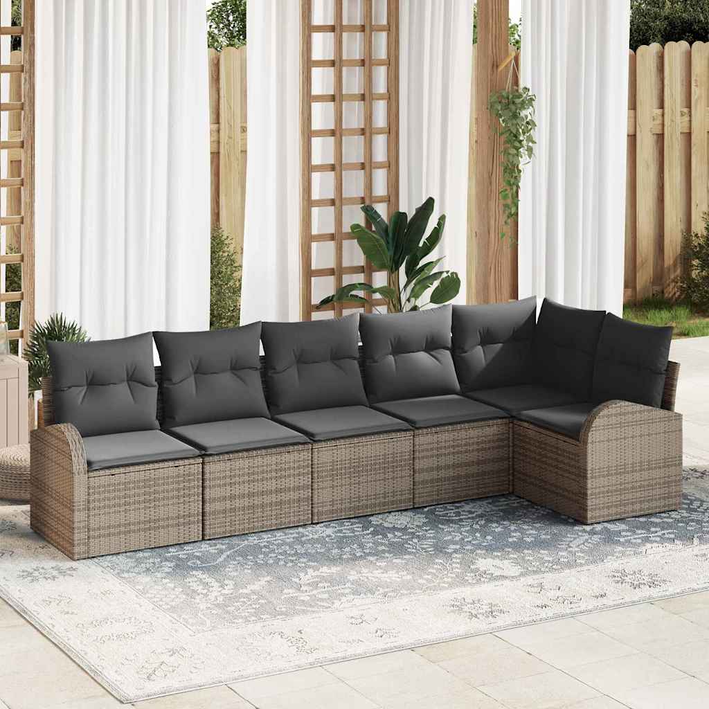 vidaXL Sofa Set mit Kissen mit Speicher 6 pcs Grau Poly-Rattan
