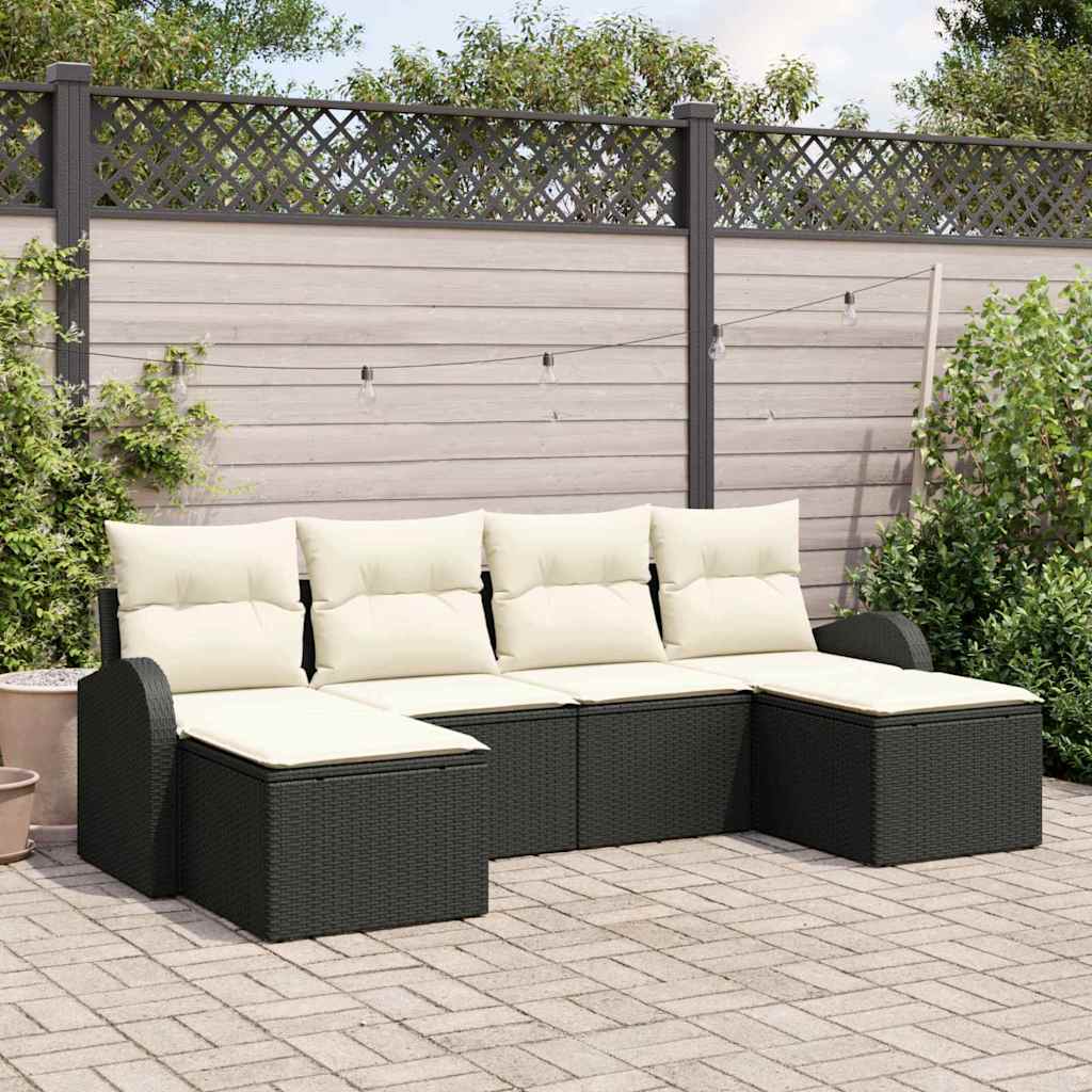 vidaXL Sofa Set mit Kissen 6 pcs Schwarz und Weiß Poly-Rattan