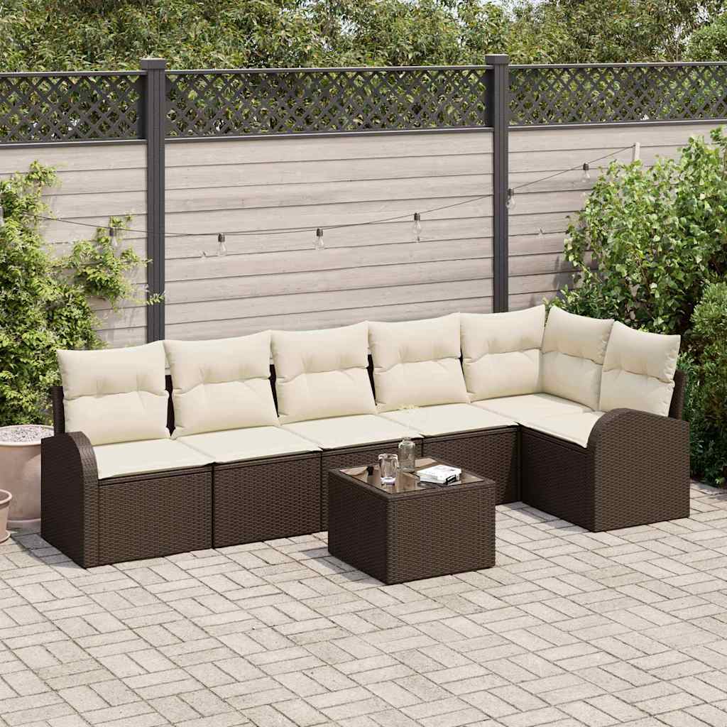 vidaXL Sofa Set mit Kissen 7 pcs Braun und Weiß Poly-Rattan