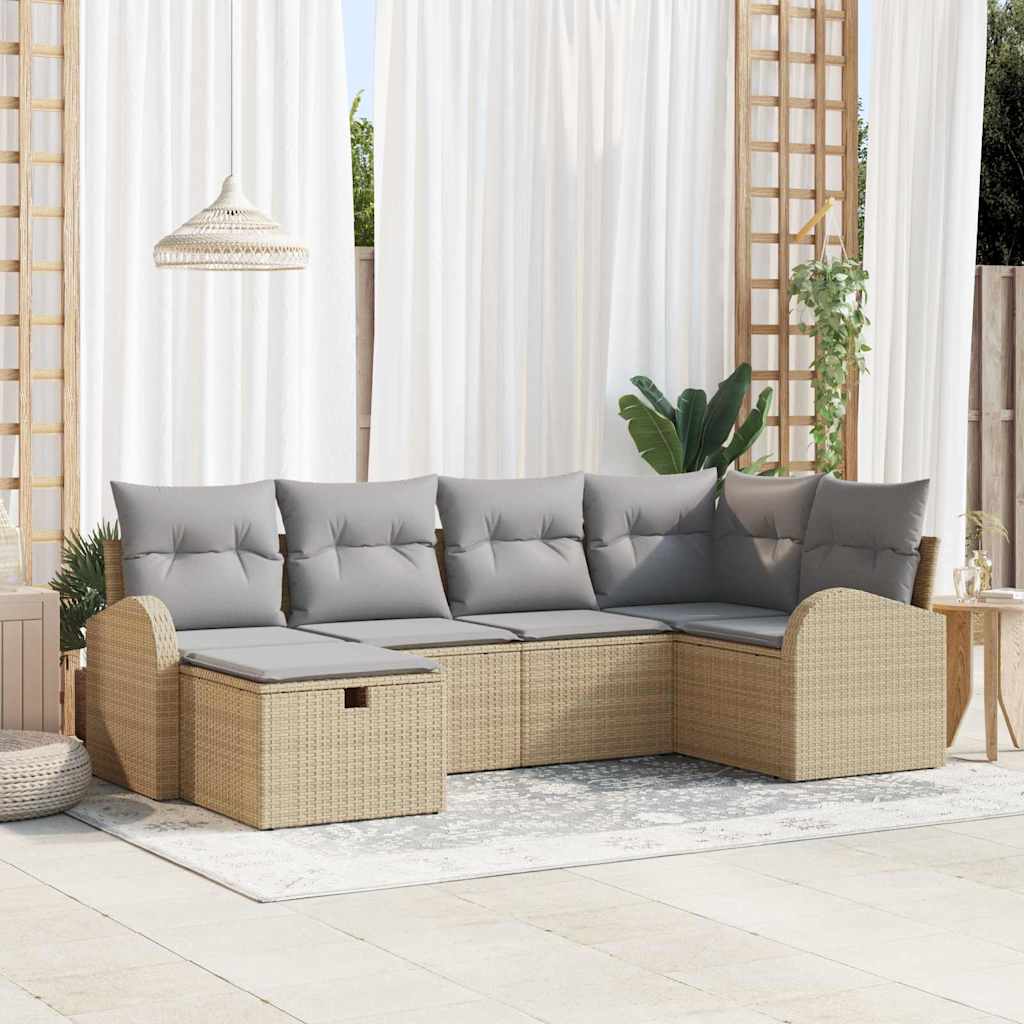vidaXL Sofa Set mit Kissen mit Speicher Beige und Hellgrau Poly-Rattan