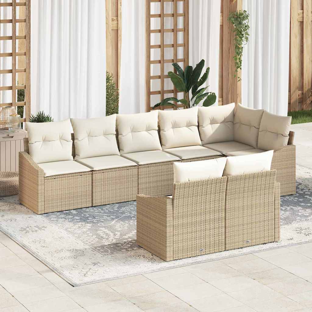 vidaXL Sofa Set mit Kissen 8 pcs Beige und Creme Poly-Rattan