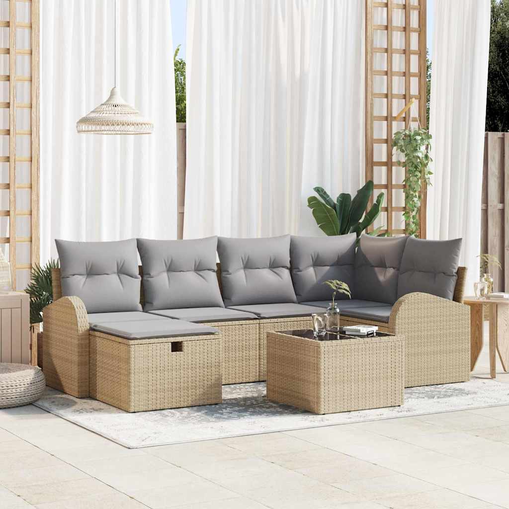 vidaXL Sofa Set mit Kissen mit Speicher Beige und Hellgrau Poly-Rattan