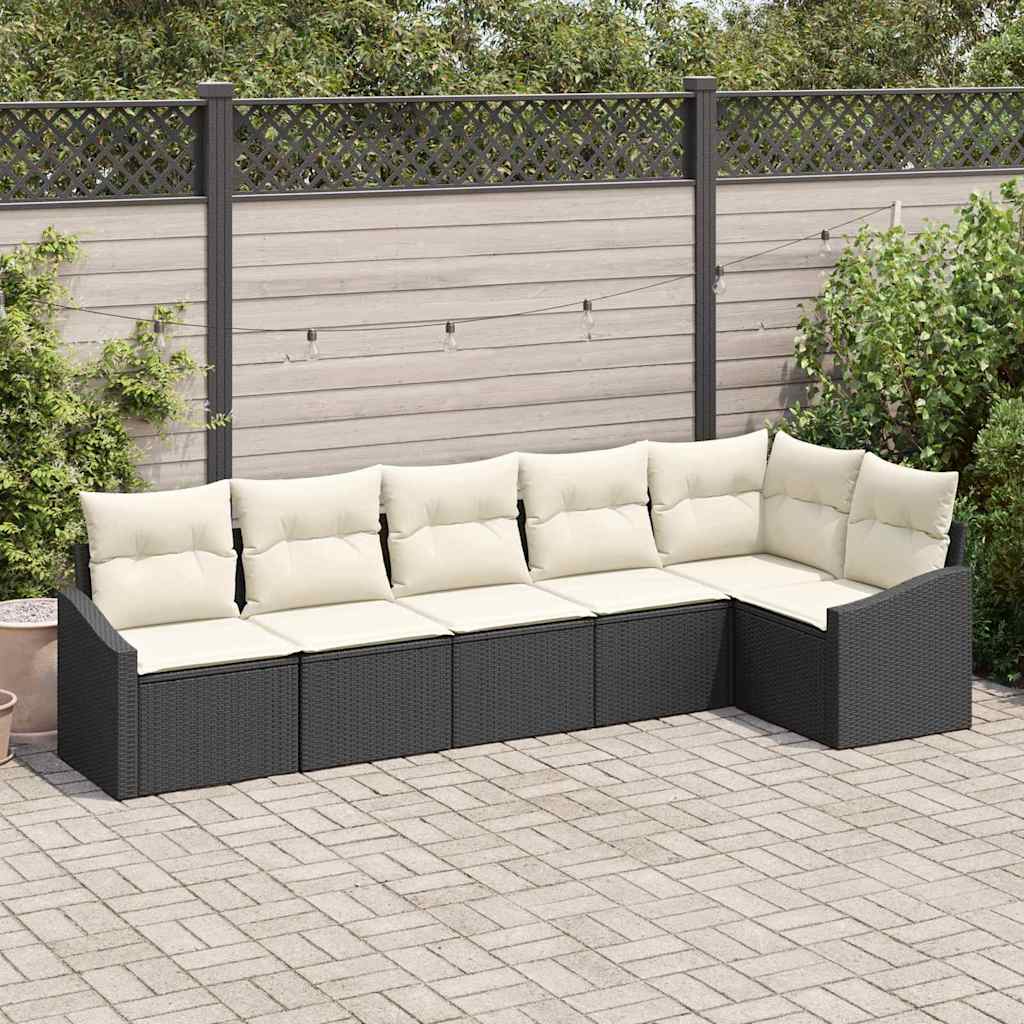 vidaXL Sofa Set mit Kissen 6 pcs Schwarz und Creme Poly-Rattan