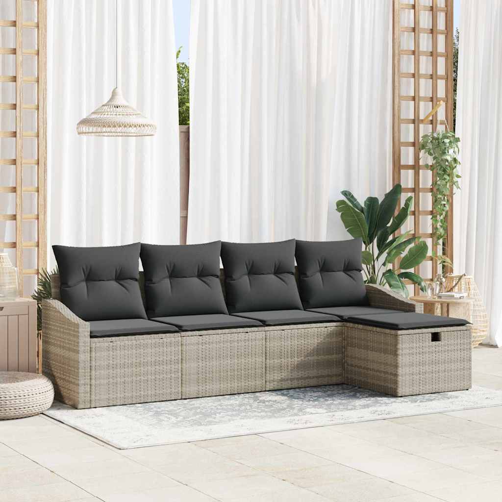 vidaXL Sofa Set mit Kissen mit Speicher 5 pcs Hellgrau Poly-Rattan