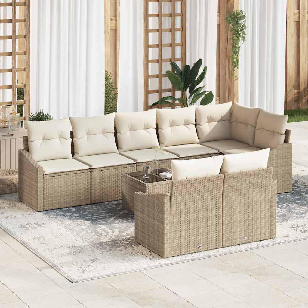 vidaXL Sofa Set mit Kissen 9 pcs Beige und Creme Poly-Rattan