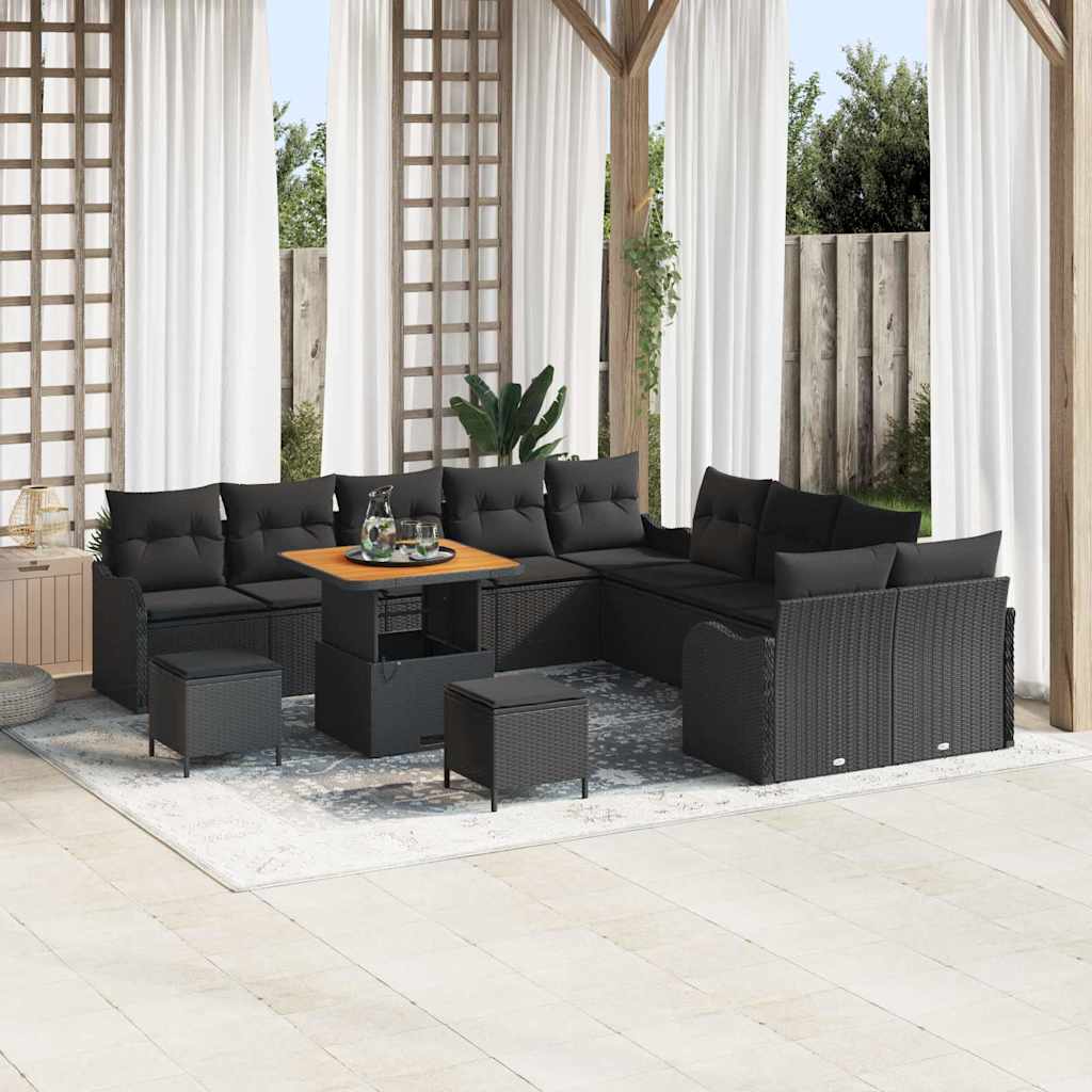 vidaXL Garten-Sofa-Set mit Kissen 13 pcs Schwarz 80 x 80 x 71 cm