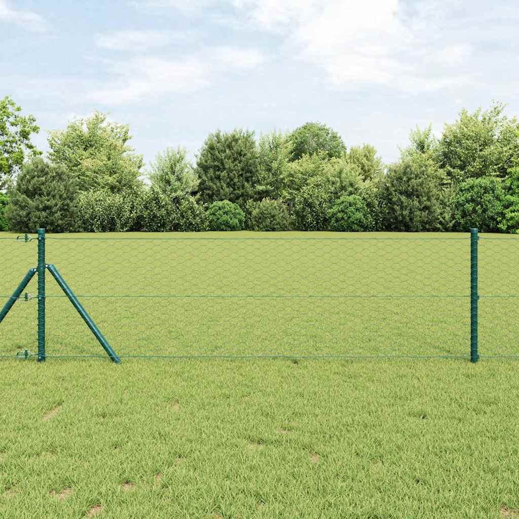 vidaXL Zaun mit Pfosten Grün 0,6 x 10 m PVC-beschichteter Stahl