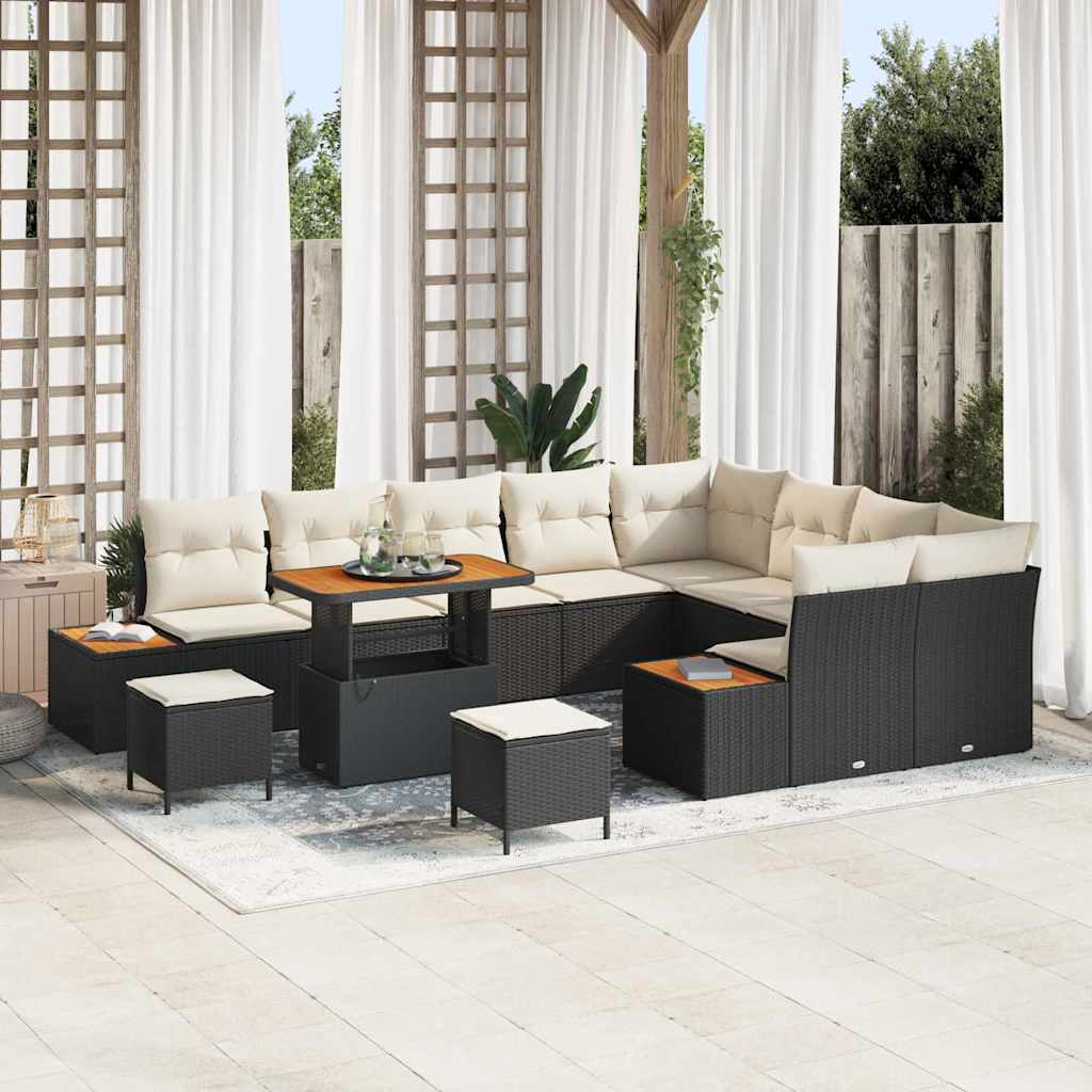 vidaXL Garten-Sofa-Set mit Kissen 12 pcs Schwarz Poly Rattan