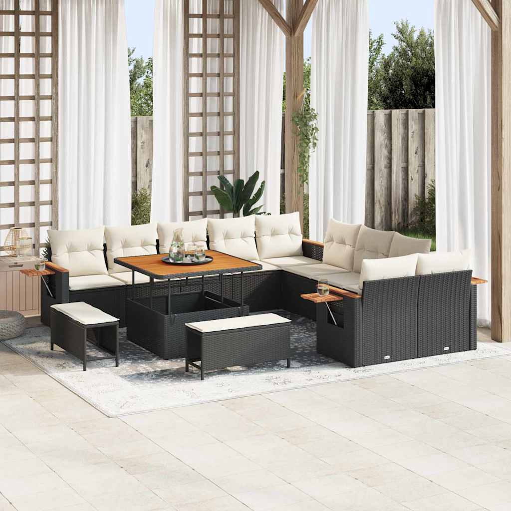 vidaXL Garten-Sofa-Set mit Kissen 13 pcs Schwarz Poly Rattan