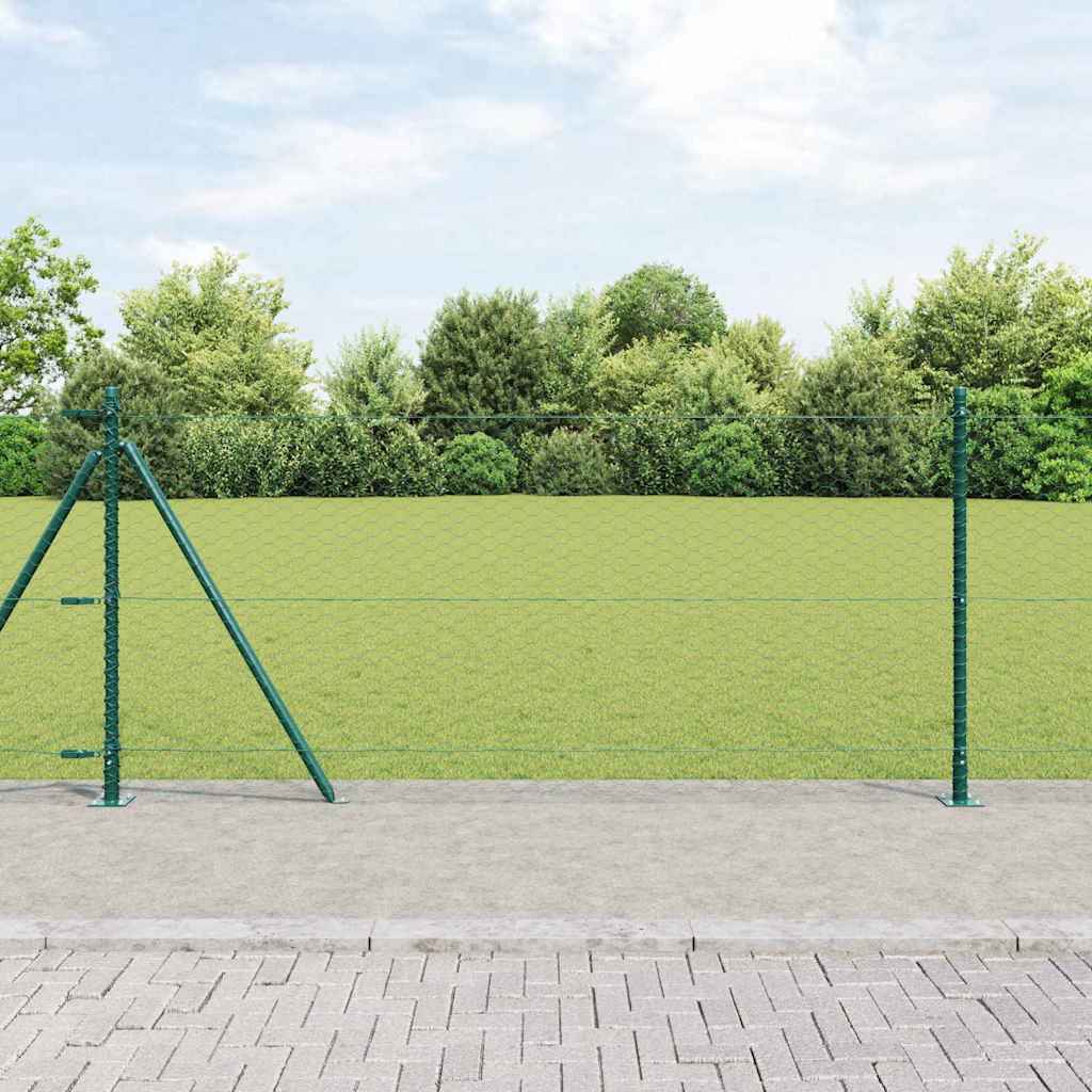vidaXL Zaun mit Pfosten Grün 1 x 10 m PVC-beschichteter Stahl