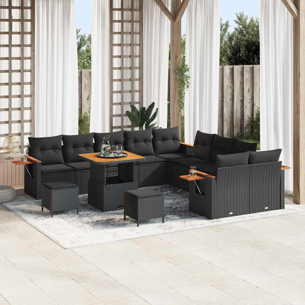 vidaXL Garten-Sofa-Set mit Kissen 13 pcs Schwarz 80 x 80 x 71 cm