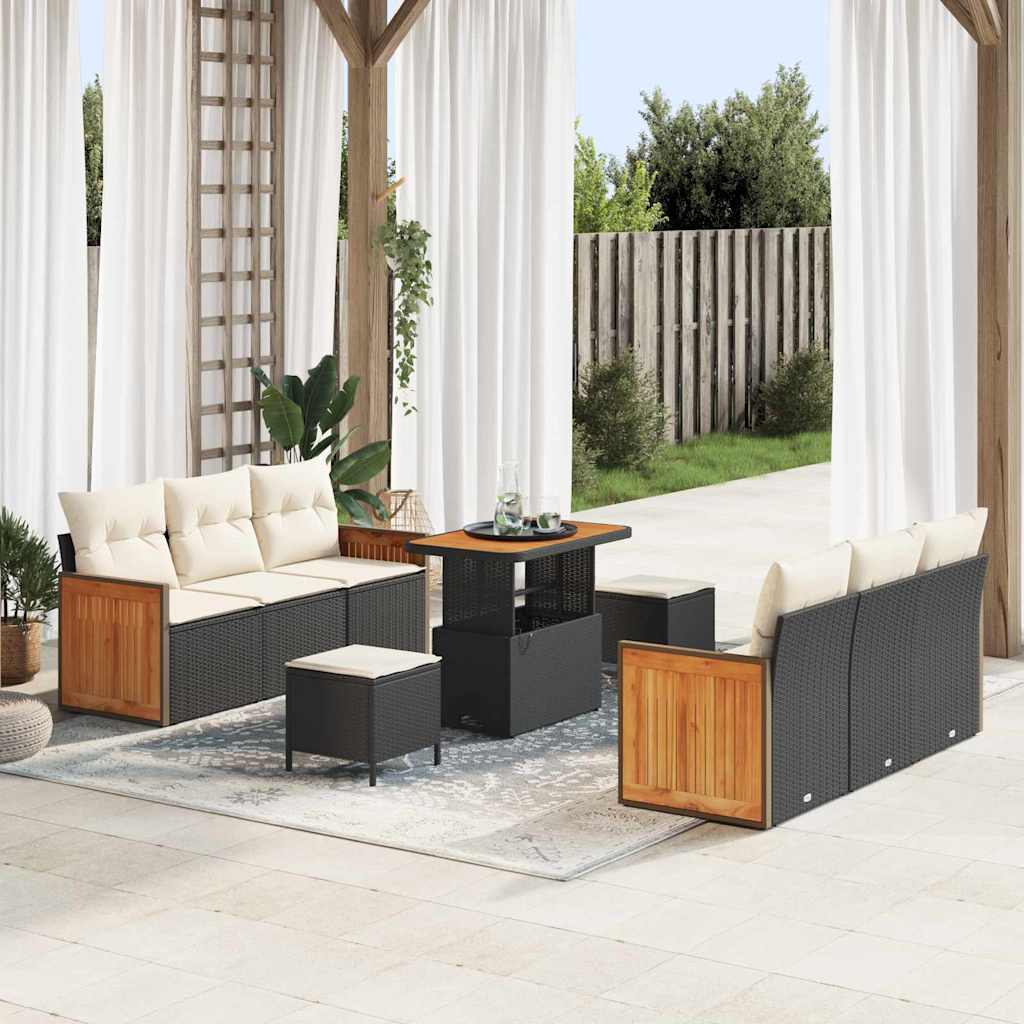 vidaXL Garten-Sofa-Set mit Kissen 9 pcs Schwarz und Creme