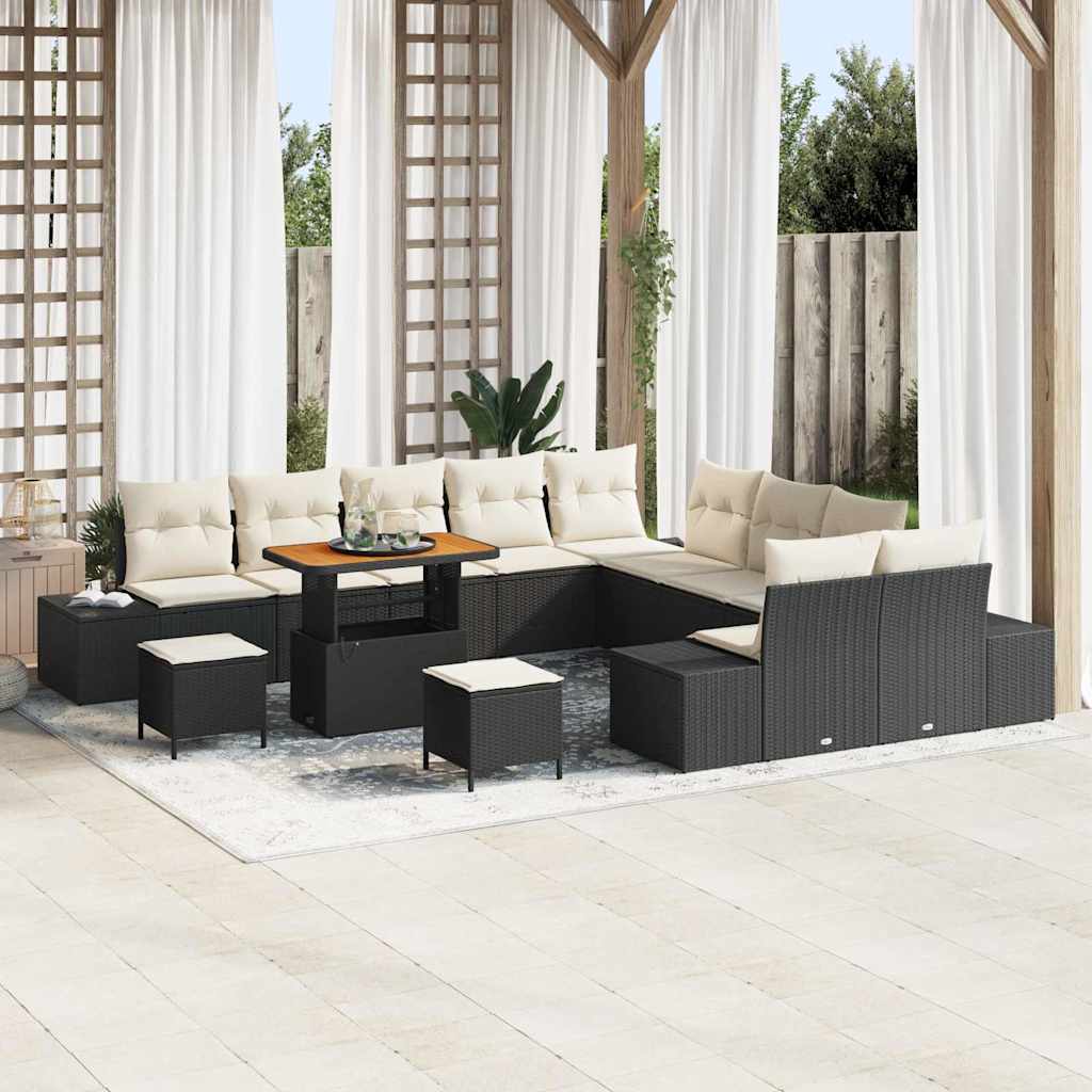 vidaXL Garten-Sofa-Set mit Kissen 13 pcs Schwarz Poly Rattan