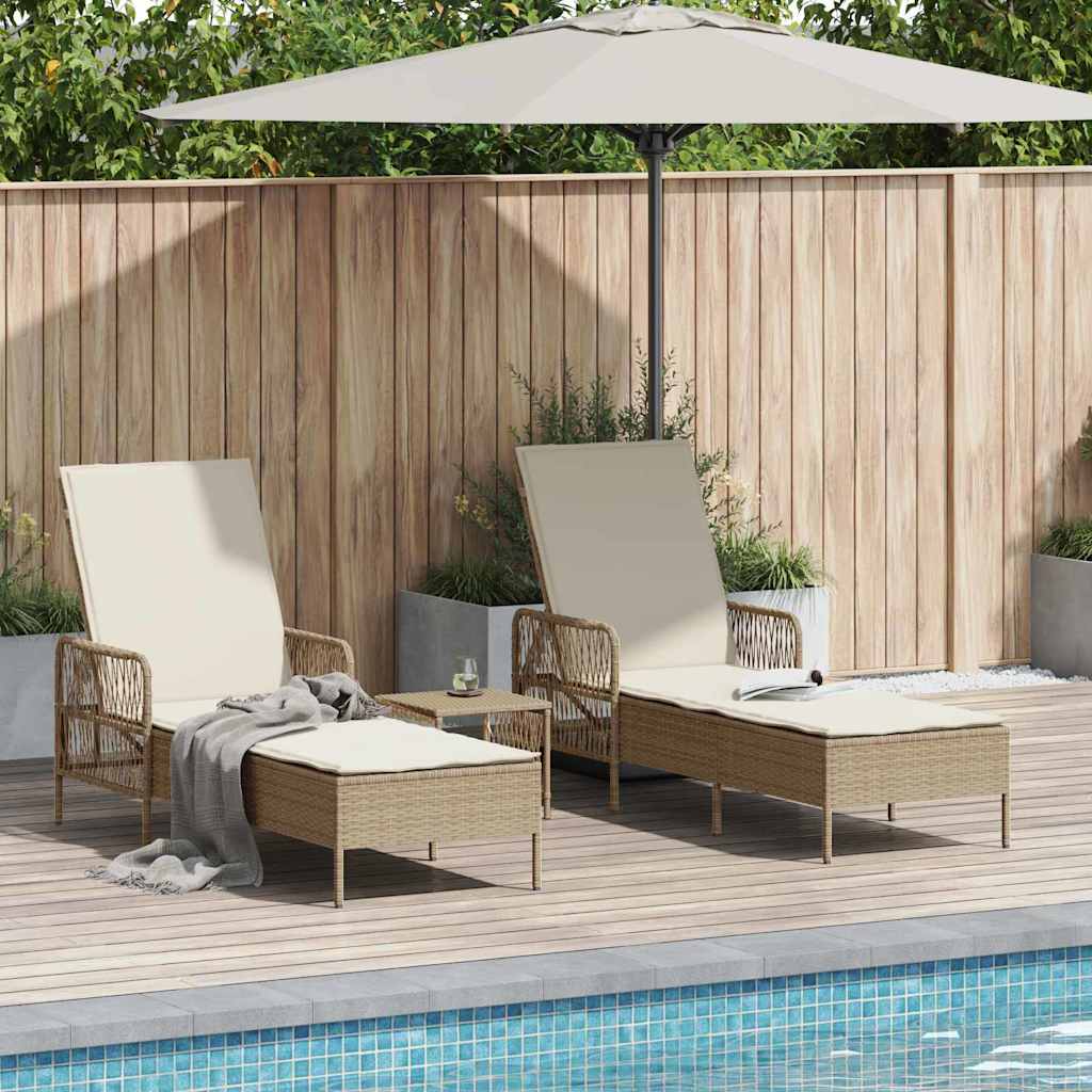 vidaXL Sonnenliege mit Kissen 2-Person 2 pcs Beige Poly-Rattan
