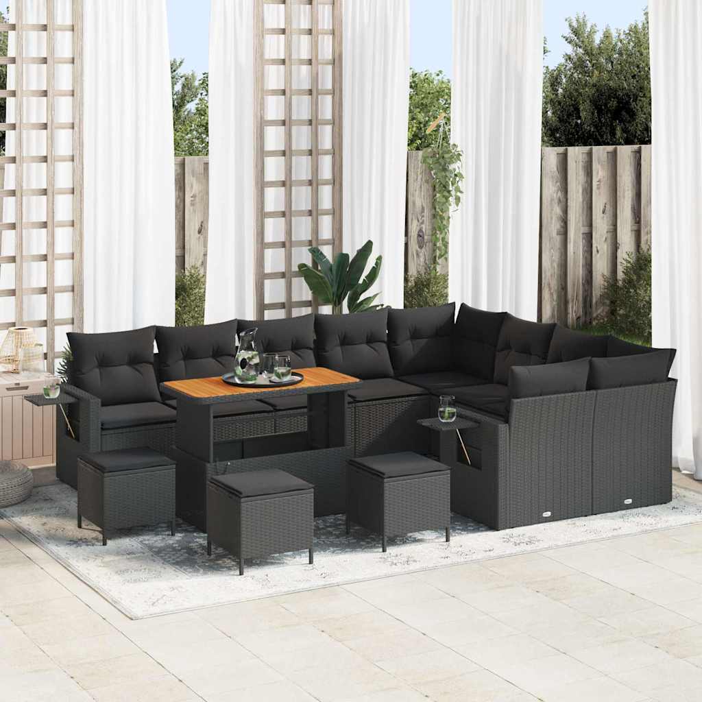 vidaXL Garten-Sofa-Set mit Kissen 13 pcs Schwarz 110 x 55 x 71 cm
