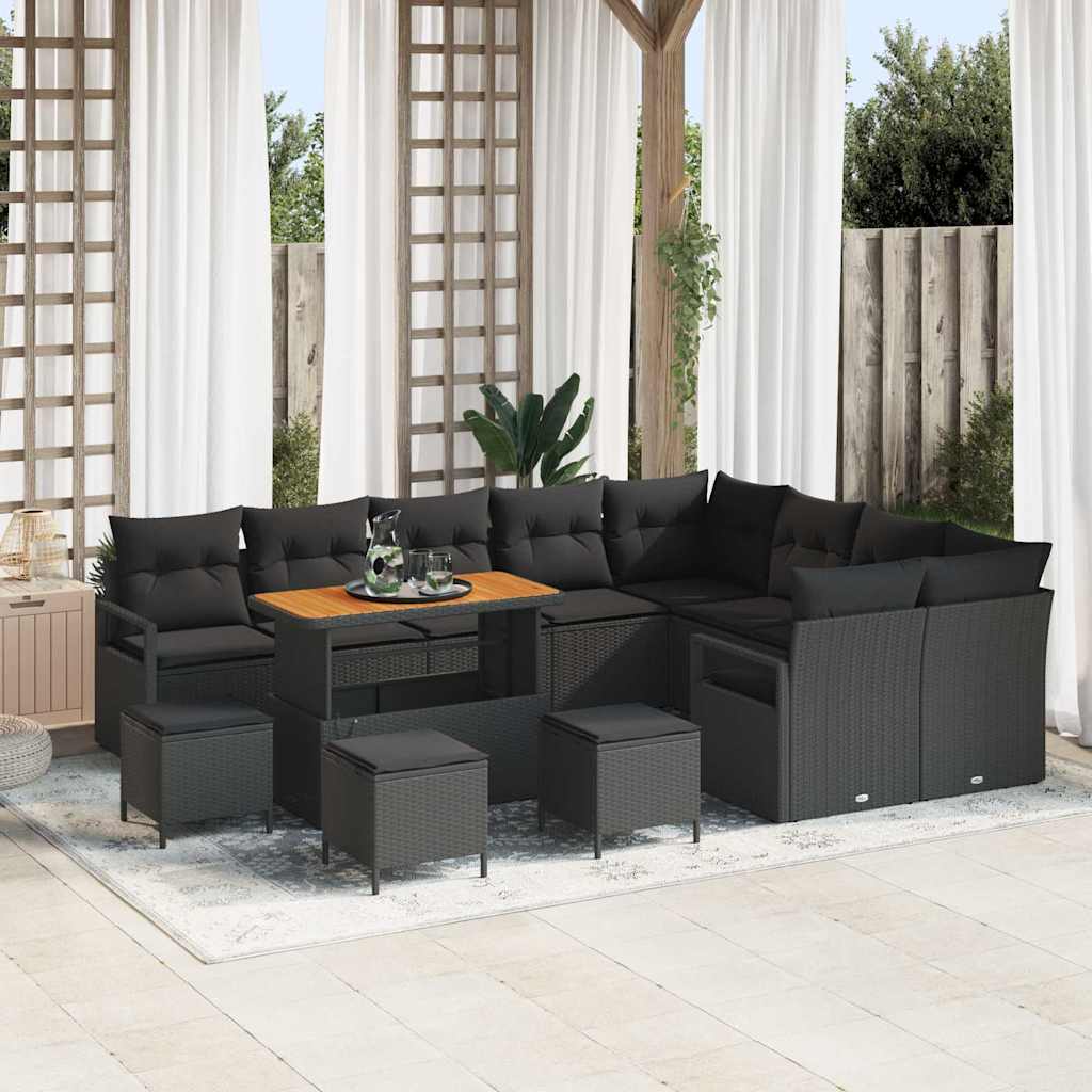 vidaXL Garten-Sofa-Set mit Kissen 13 pcs Schwarz 110 x 55 x 71 cm