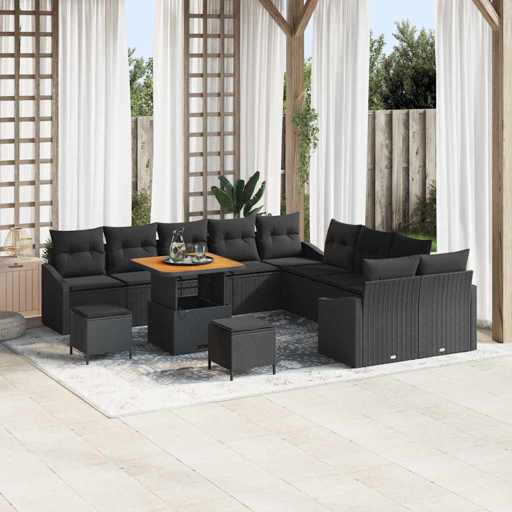 vidaXL Garten-Sofa-Set mit Kissen 13 pcs Schwarz 100 x 100 x 71 cm