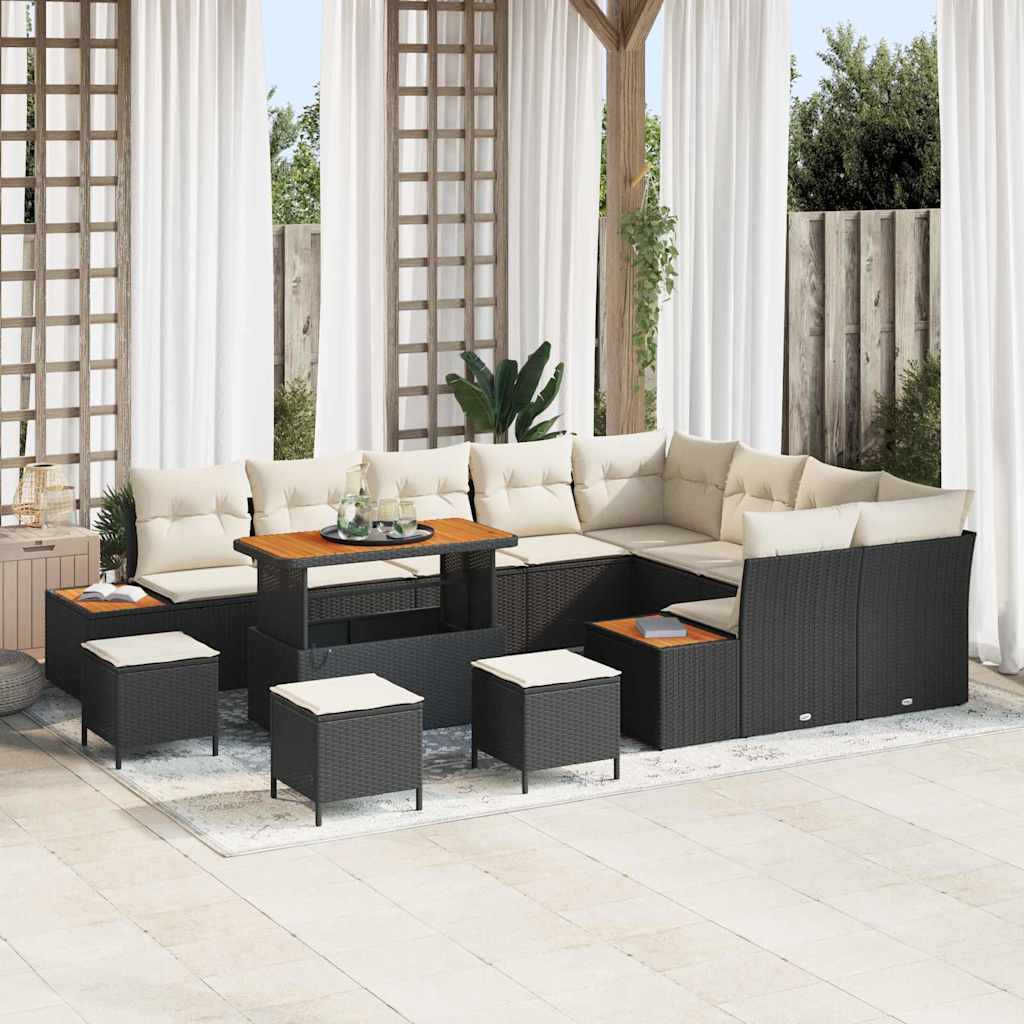vidaXL Garten-Sofa-Set mit Kissen 13 pcs Schwarz Poly Rattan