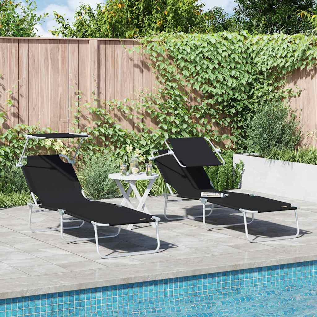 vidaXL Sonnenliege 2-Person 2 pcs Schwarz 58 x 188 x 77cm Stoff