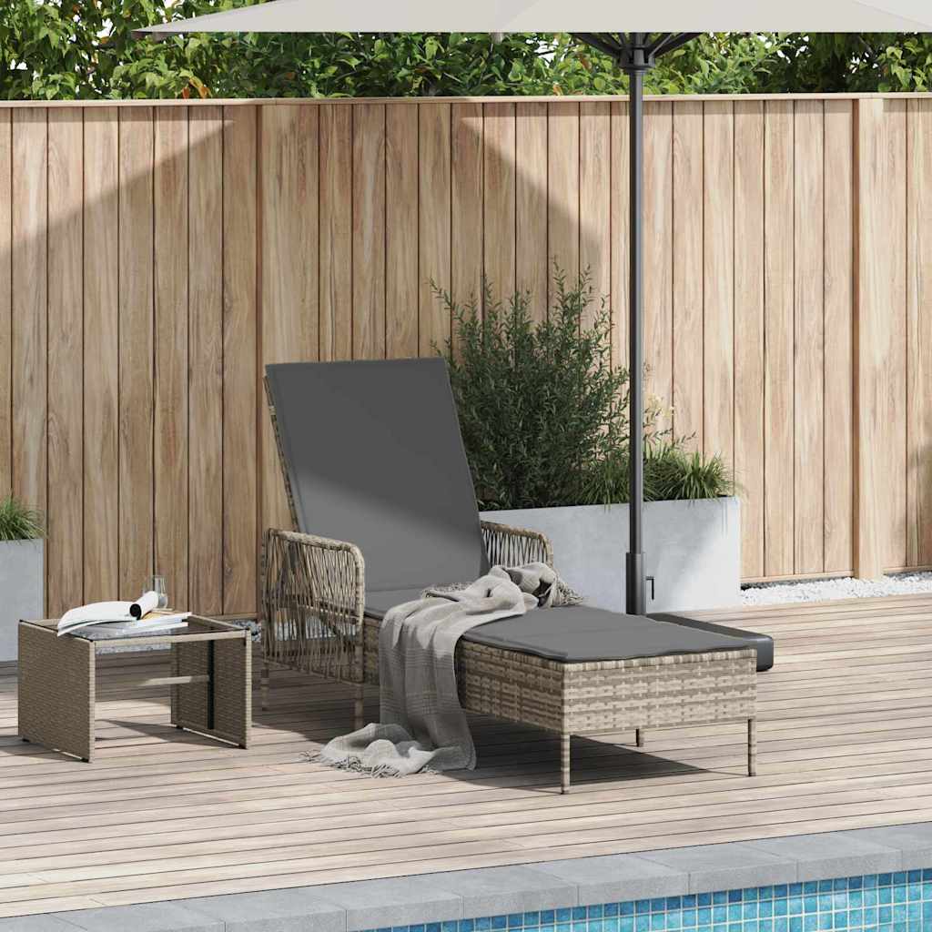 vidaXL Sonnenliege mit Kissen Hellgrau 157 x 55 x 92cm Poly-Rattan