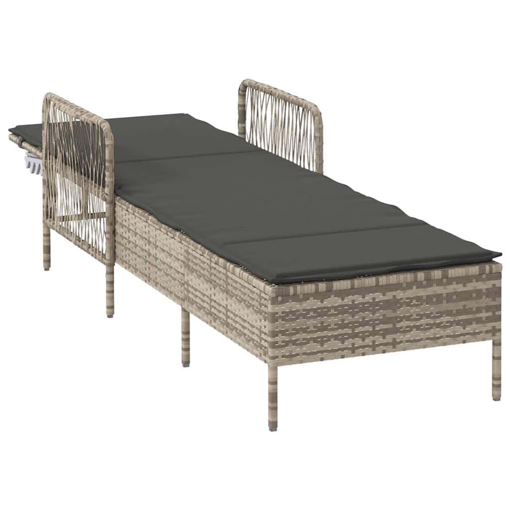 vidaXL Sonnenliege mit Kissen Hellgrau 157 x 55 x 92cm Poly-Rattan - Image 4