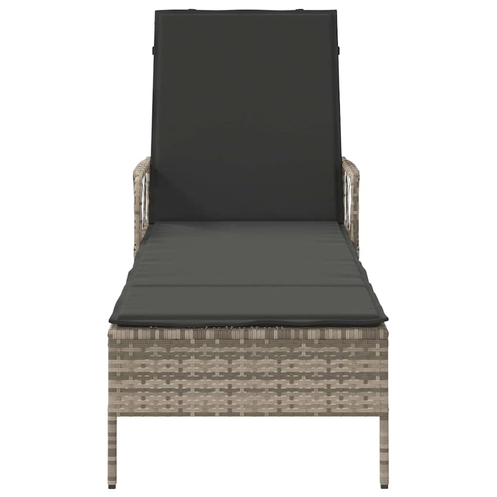 vidaXL Sonnenliege mit Kissen Hellgrau 157 x 55 x 92cm Poly-Rattan - Image 6