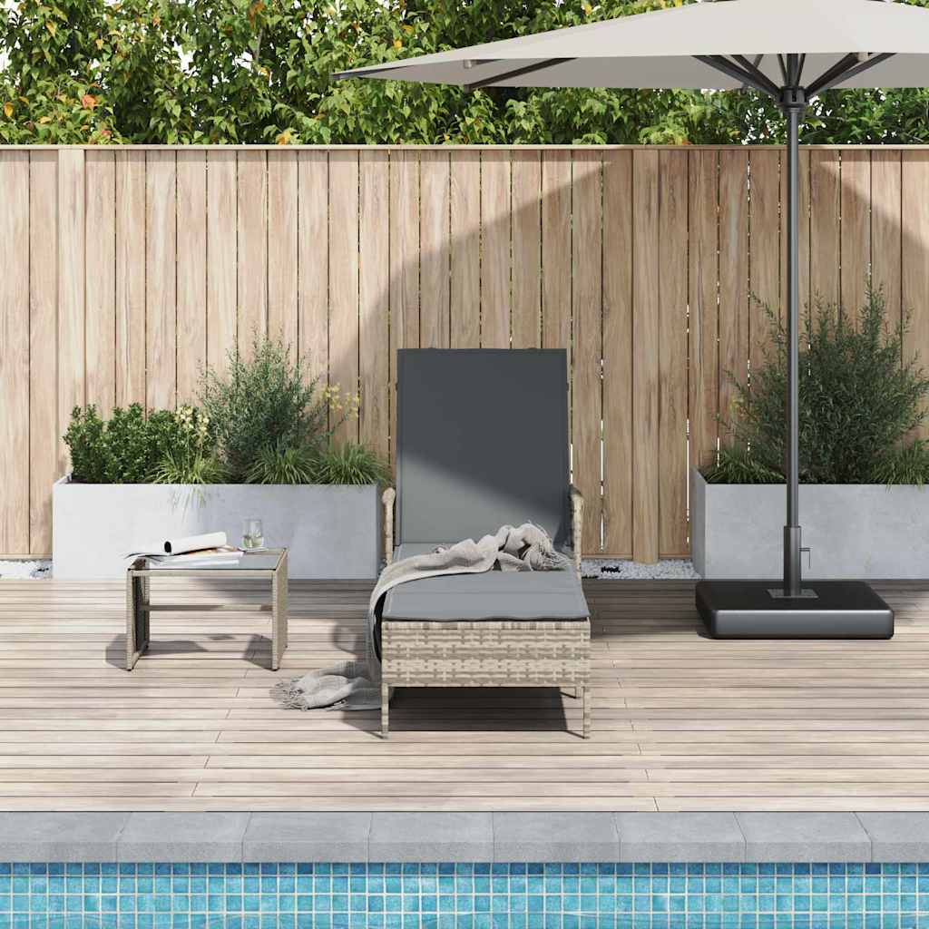 vidaXL Sonnenliege mit Kissen Hellgrau 157 x 55 x 92cm Poly-Rattan - Image 3