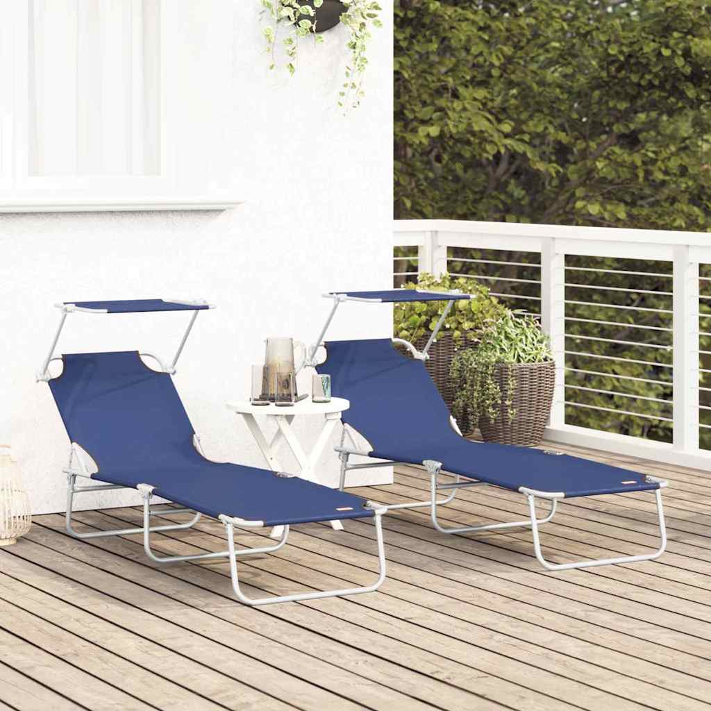 vidaXL Sonnenliege 2-Person 2 pcs Blau 58 x 188 x 77cm Stoff - Image 3